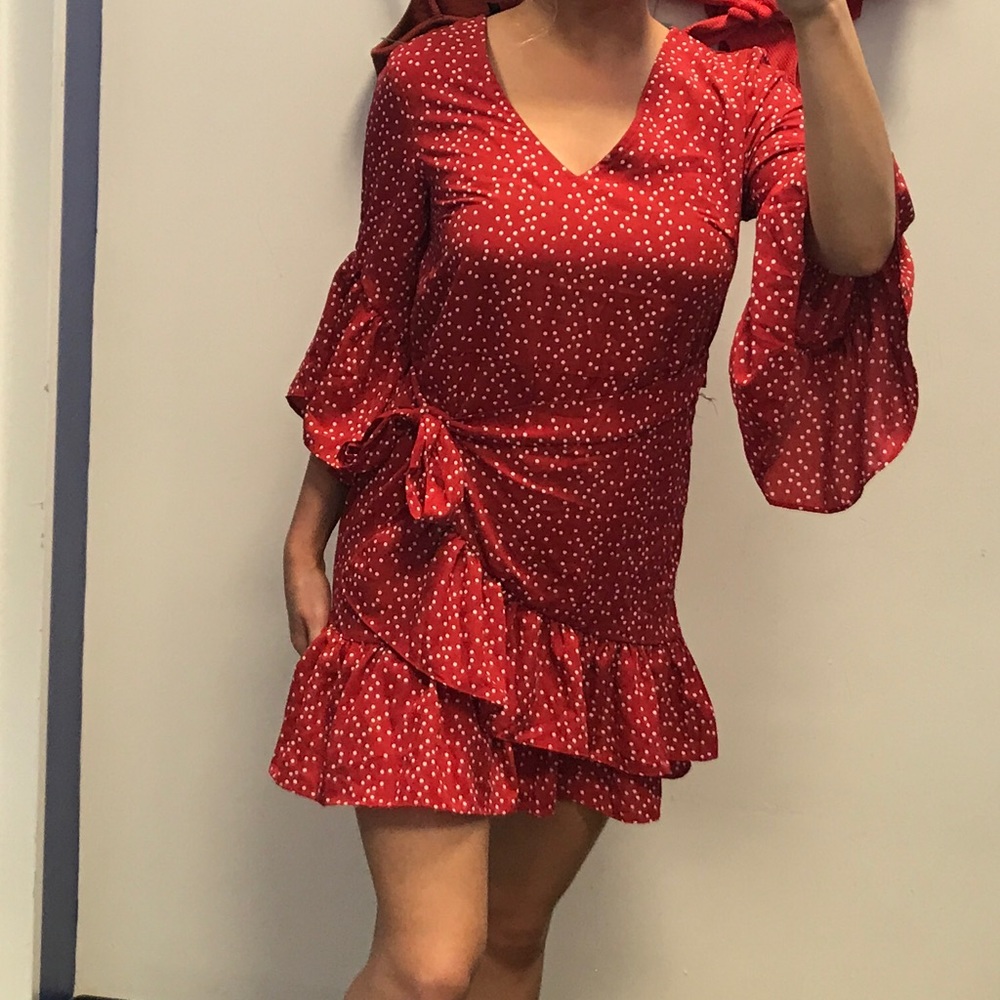 lulus red polka dot wrap dress
